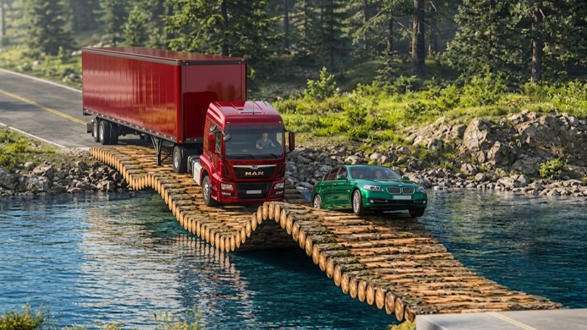 Пятое испытание «Машины против сломанного моста с выбоинами» в BeamNG/Drive