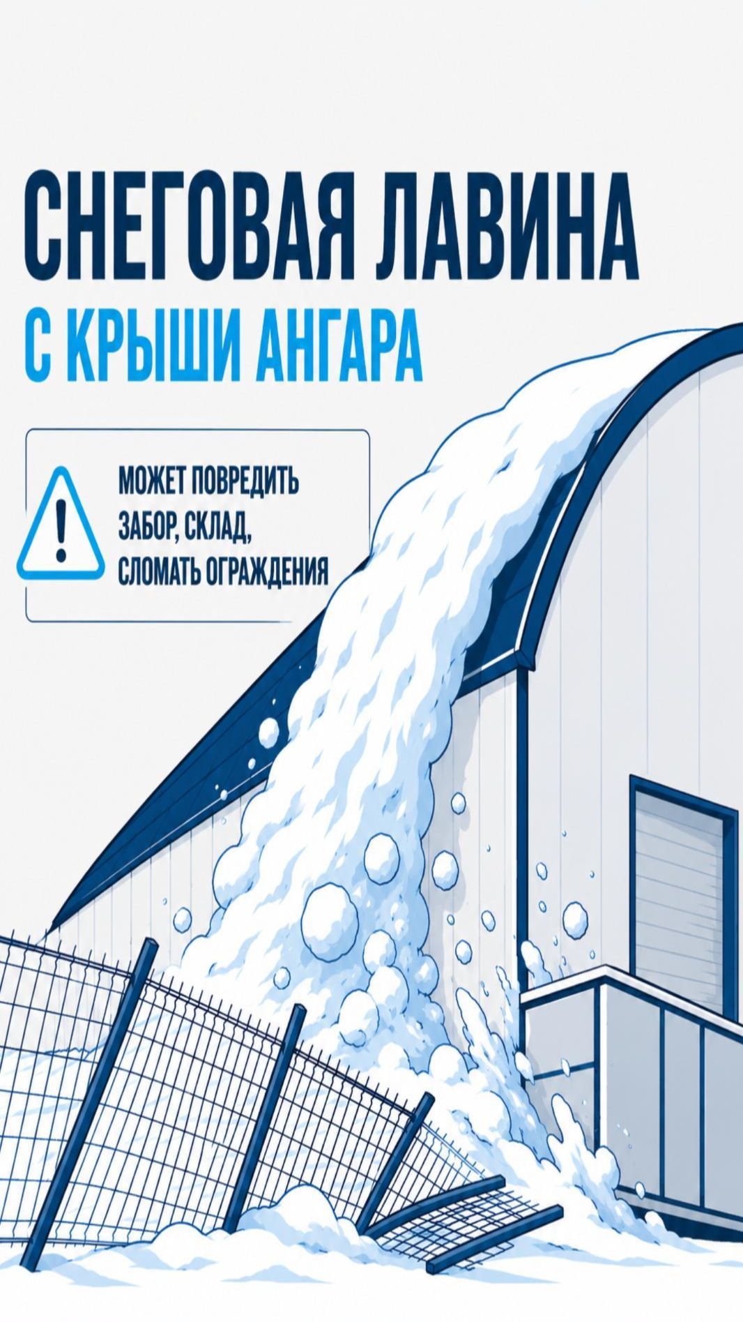 Почему снег с ангара может ломать заборы и облицовку?