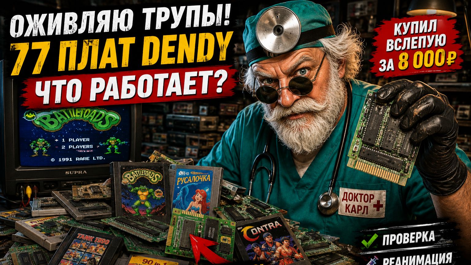 Купил 77 плат Dendy вслепую! Оживляю картриджи 90-х | Battletoads, Русалочка, Contra