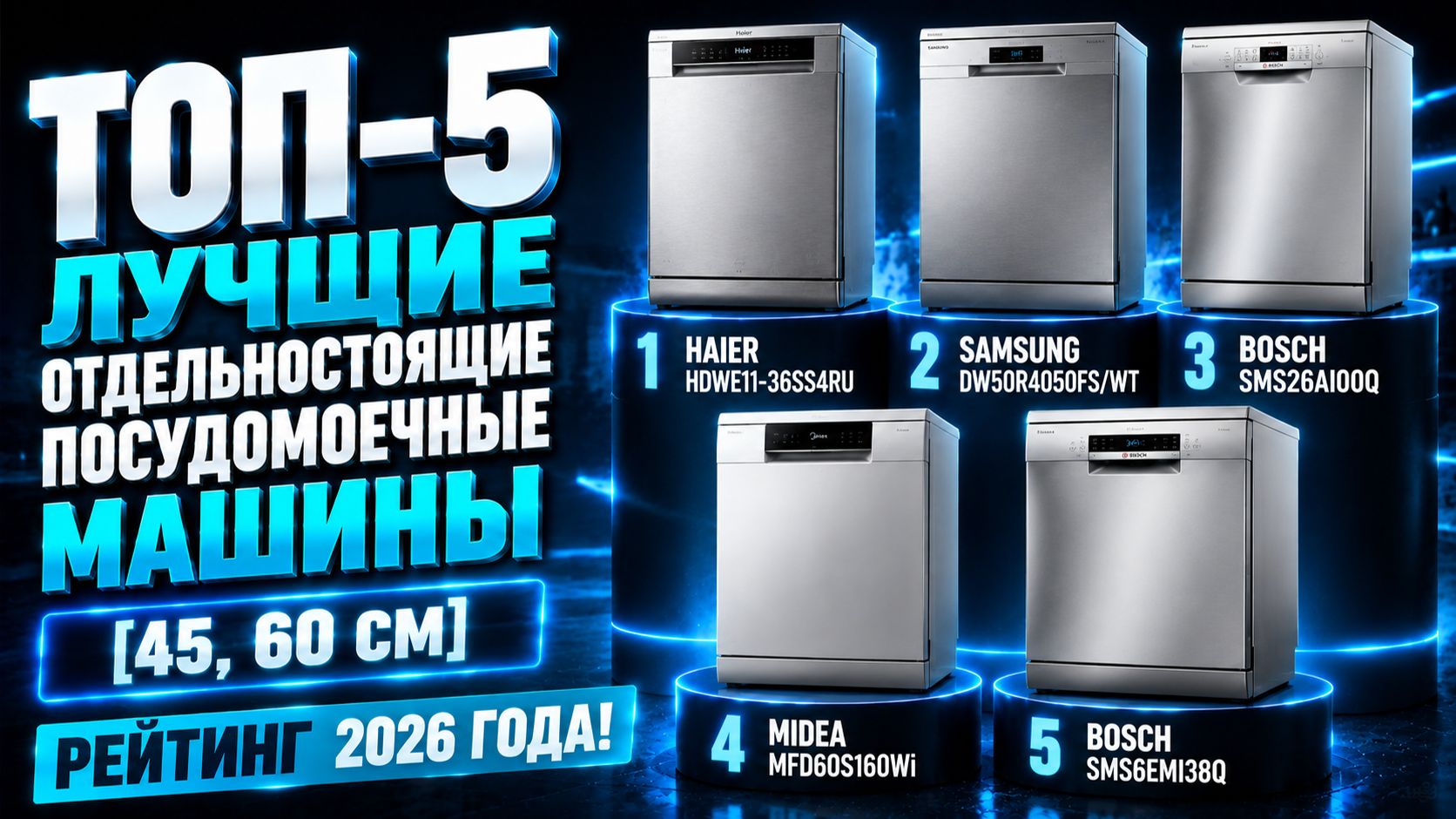 ТОП‑5 отдельностоящих посудомоек: 45 и 60 см, рейтинг 2026