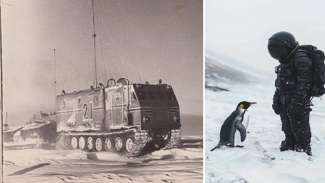 На полярную станцию вышел человек из за ледяной стены Антарктиды. 1976 год.