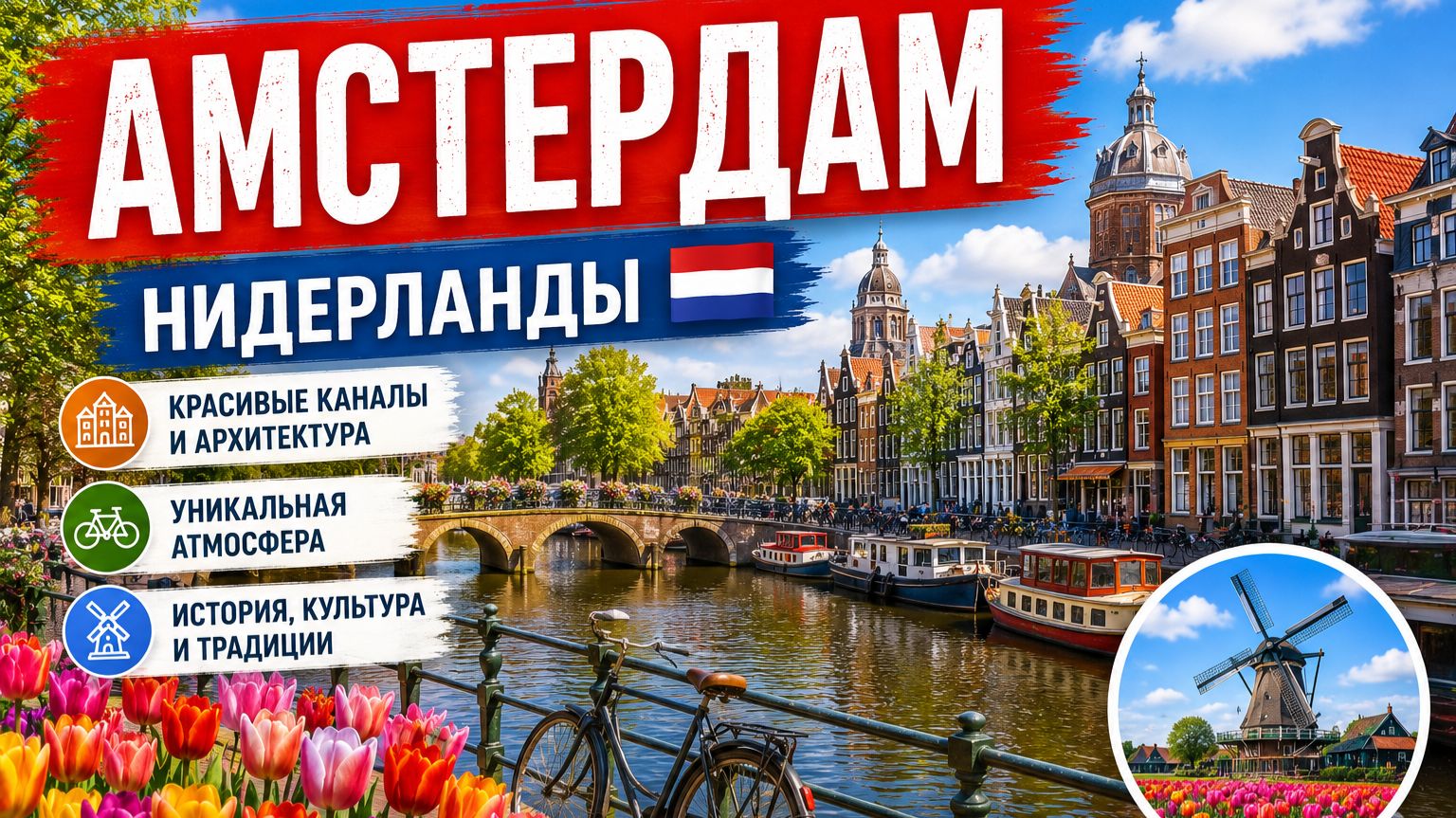 АМСТЕРДАМ, Нидерланды 🇳🇱 Величественный голландский город — Прогулка в формате 4K