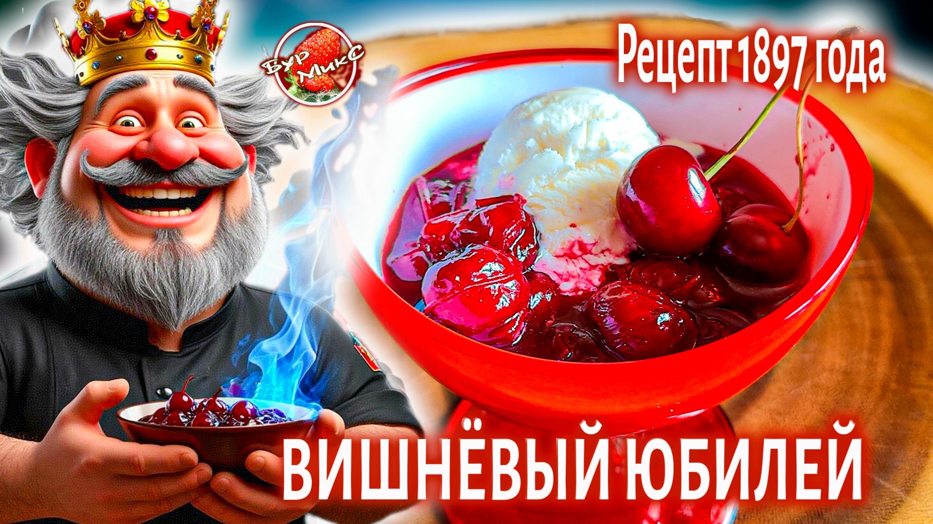 Вишневый юбилей десерт-фламбе с ромом