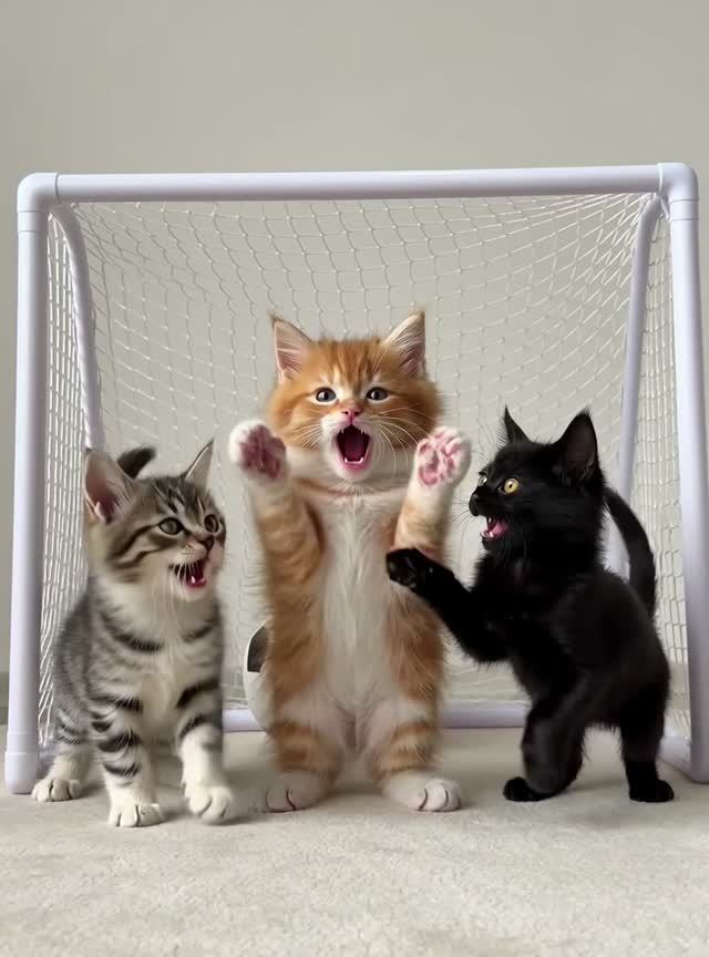 Котенок играет в футбол