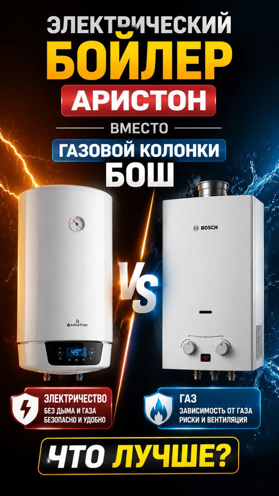 Электрический бойлер Аристон вместо газовой колонки Бош - что лучше.