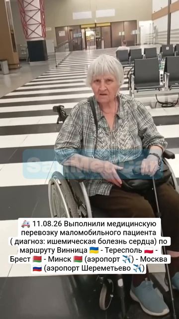Перевозка маломобильного пациента Винница - Тересполь - Брест - Минск (✈️) - Москва (Шереметьево ✈️)