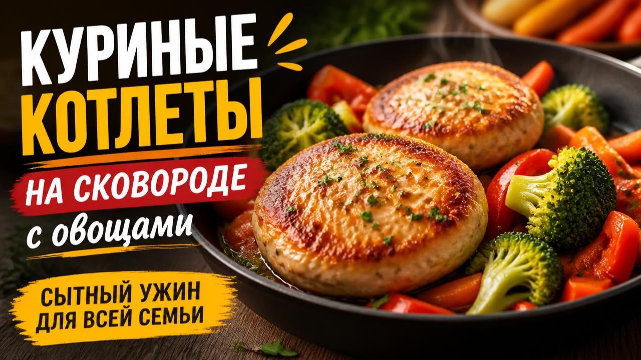 Куриные котлеты на сковороде о овощами. Сытный ужин для всей семьи