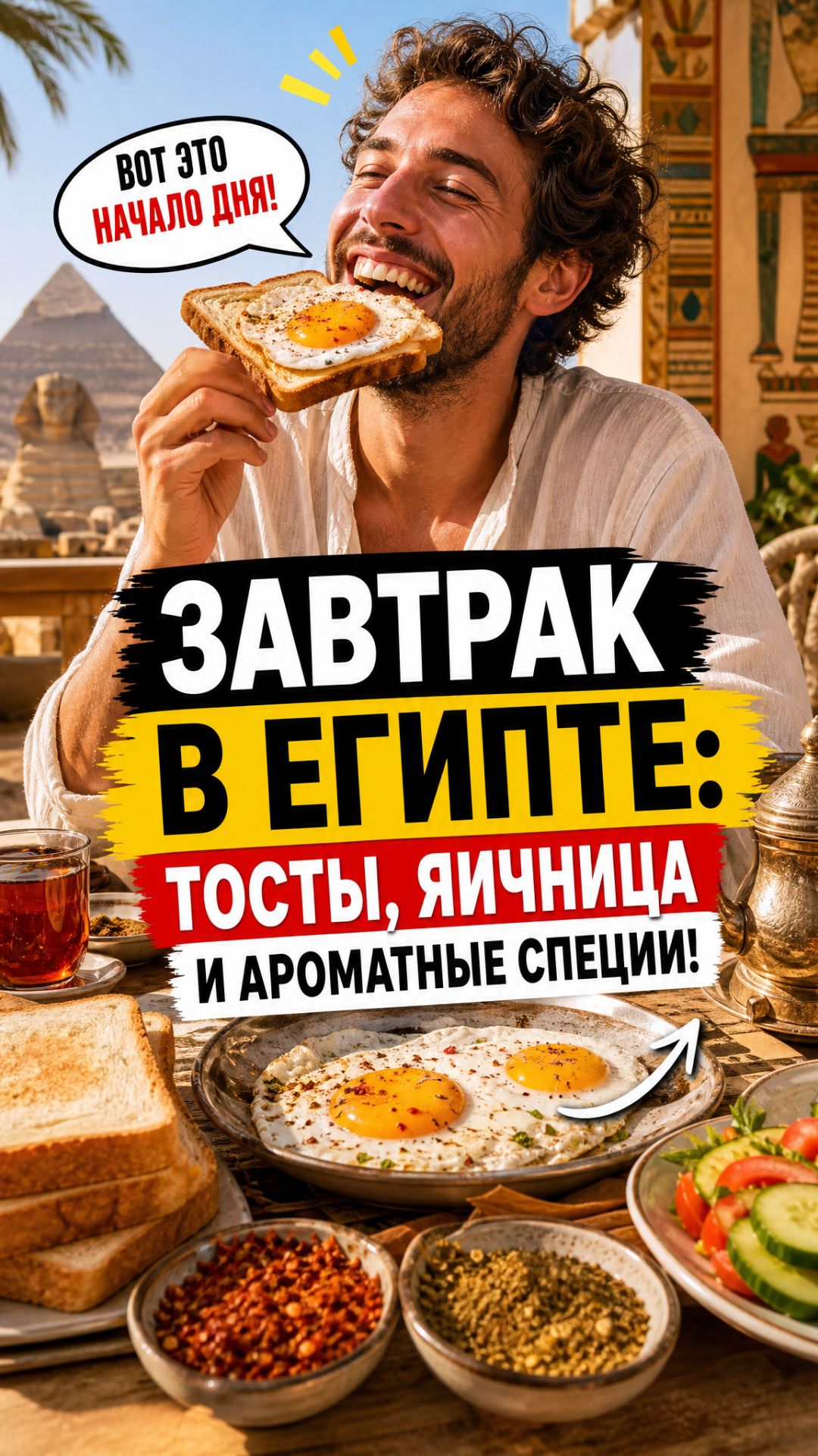 Египетский завтрак: яичница, кофта, специи и чай — вкус Востока!