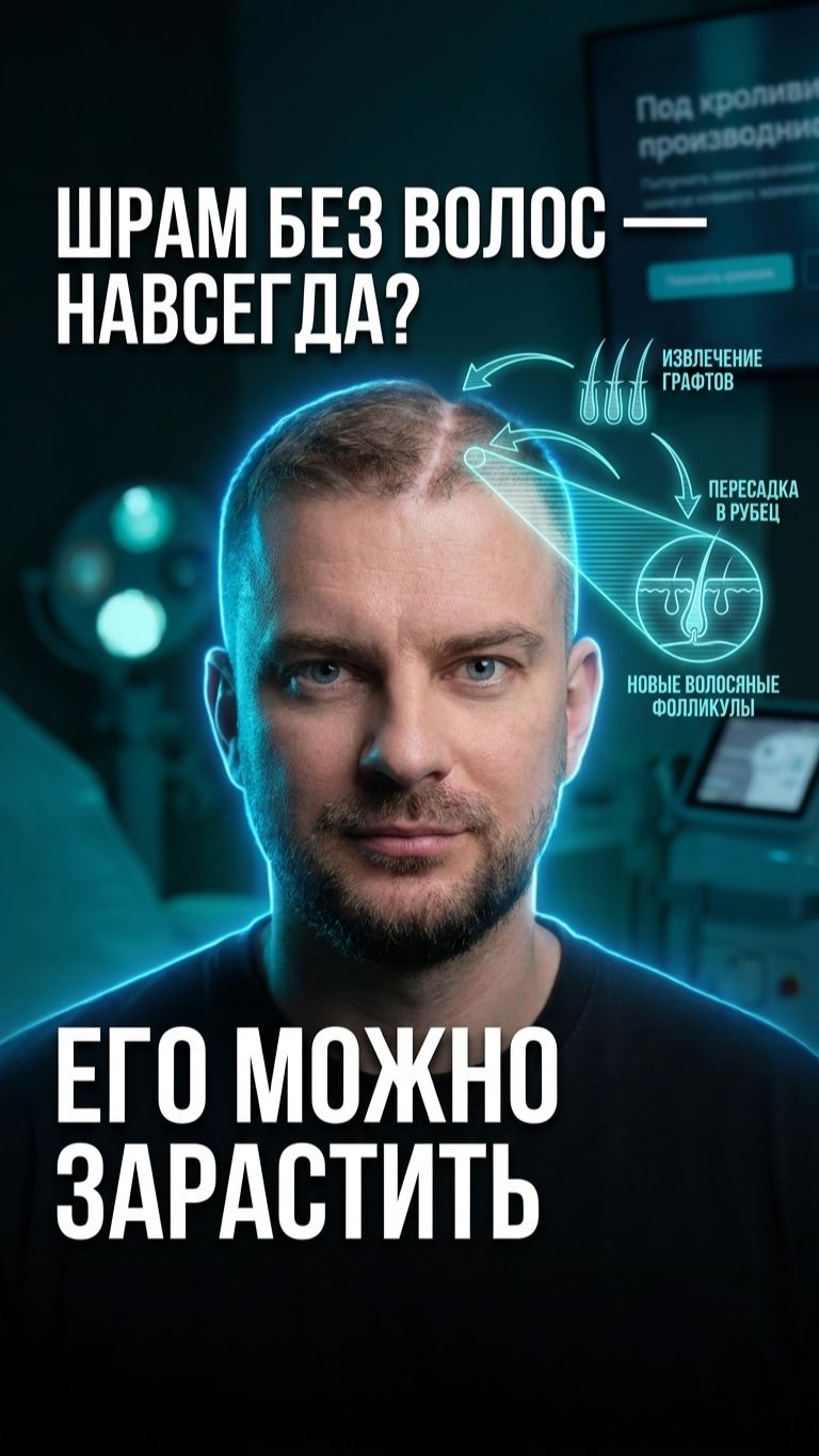 Пересадка волос на шрам после травмы, ожога или операции 🔬