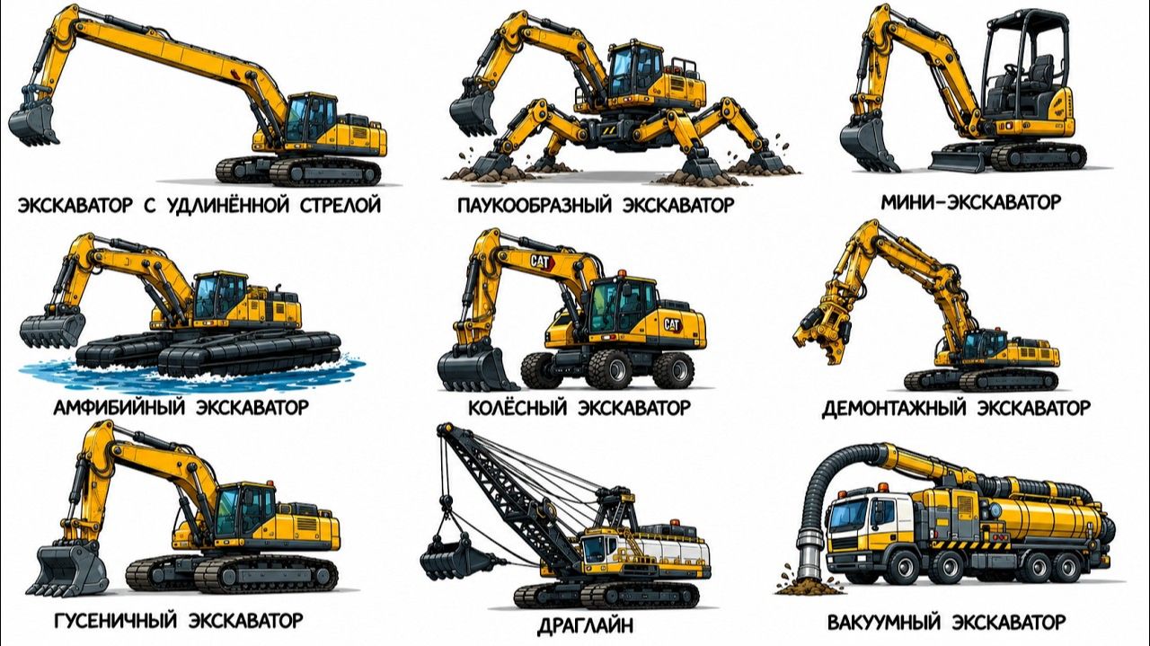 Объясняем каждый тип экскаватора