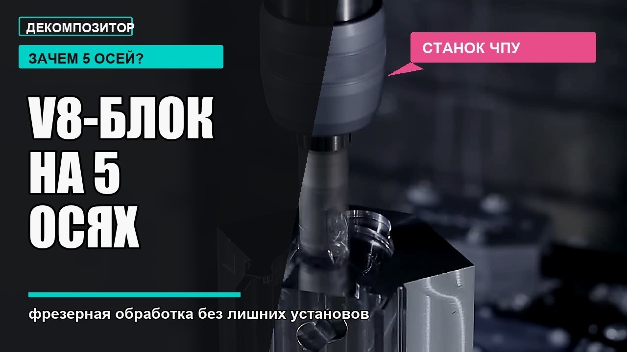 5-осевой станок ЧПУ делает блок V8: где начинается настоящая фрезерная обработка