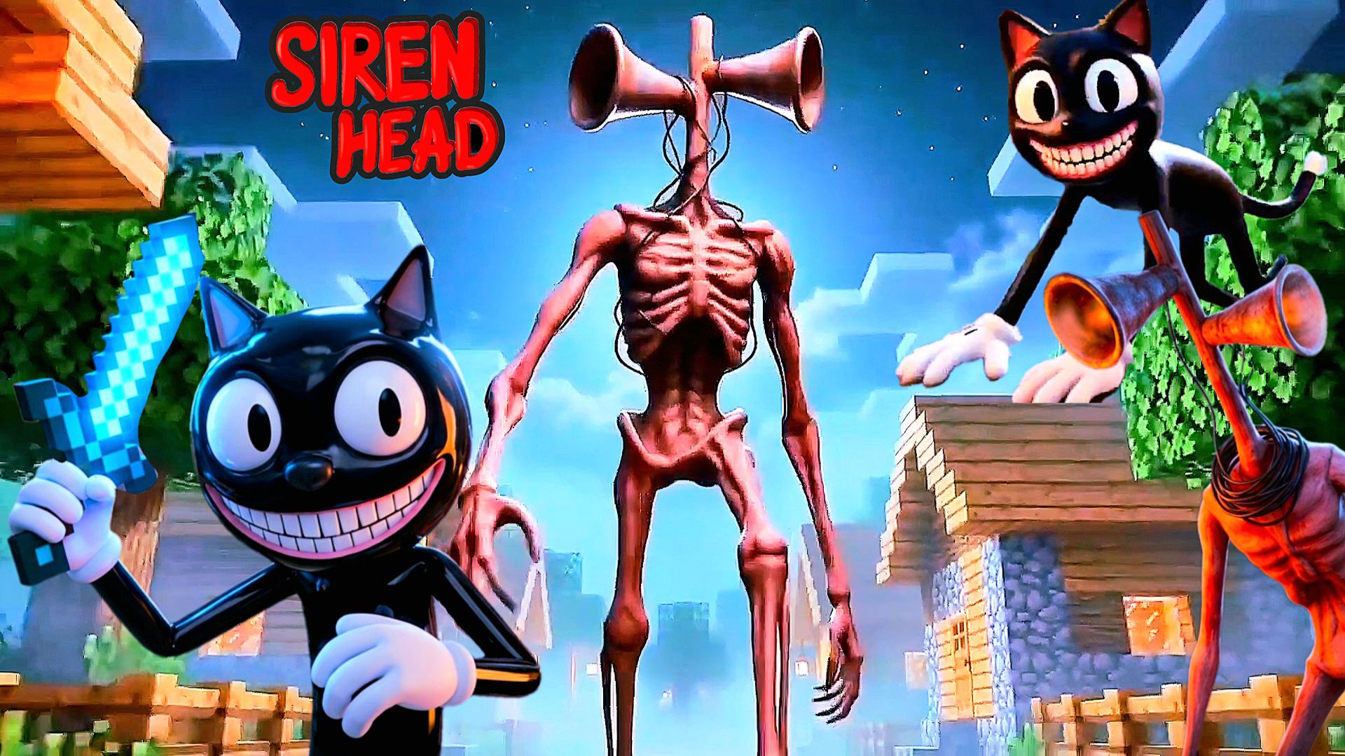 📢 СИРЕНОГОЛОВЫЙ 📢 и КАРТУН КЭТ в МИРЕ МАЙНКРАФТА. SIREN HEAD Vs CARTOON KAT.