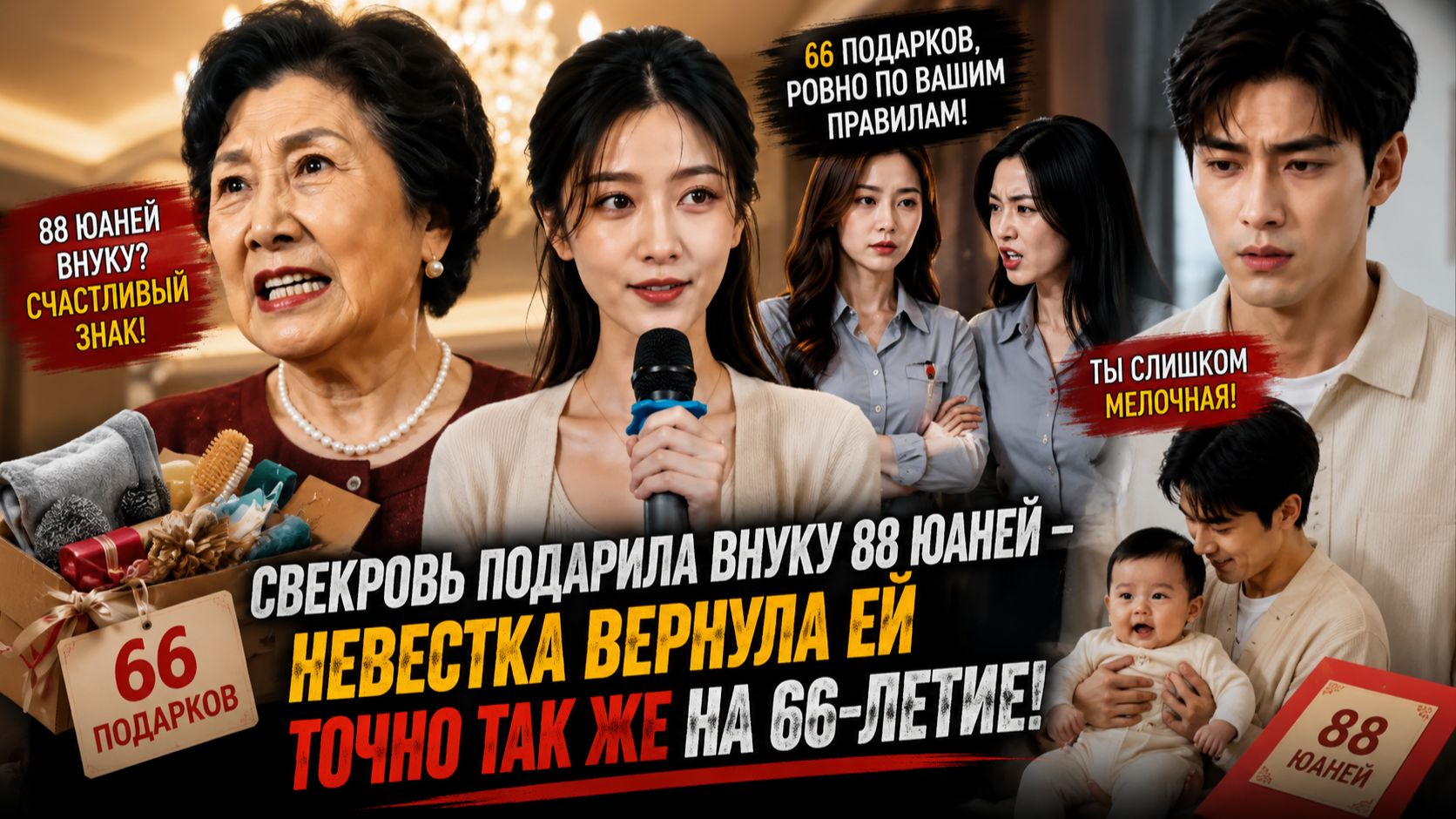 Свекровь подарила внуку 88 юаней  невестка вернула подарок на её 66-летие
