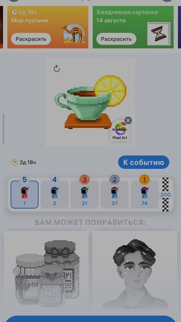 Хорошо я раскрасил чашку с чаем в Pixel Art