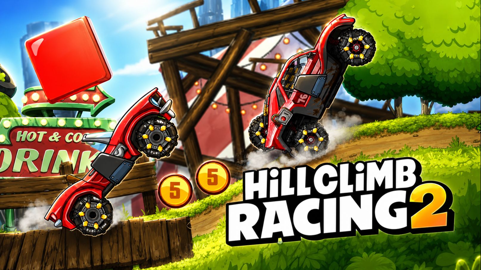 ЧЕЛЛЕНДЖ-ЕЗДА НА ЗАДНЕМ КОЛЕСЕ, НО ТОЛЬКО НА КРАСНЫХ ТАЧКАХ В HILL CLIMB RACING 2