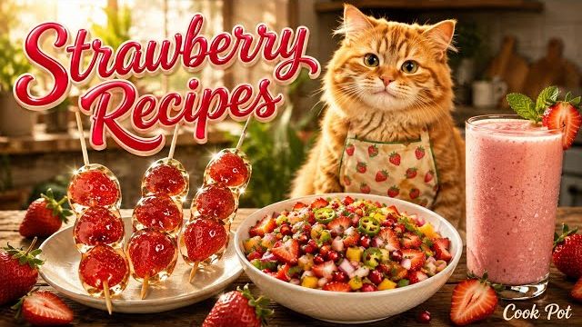 Клубничные рецепты 🍓 | Клубника в хрустальной карамели, Салат из свежей клубники и сливочный смузи