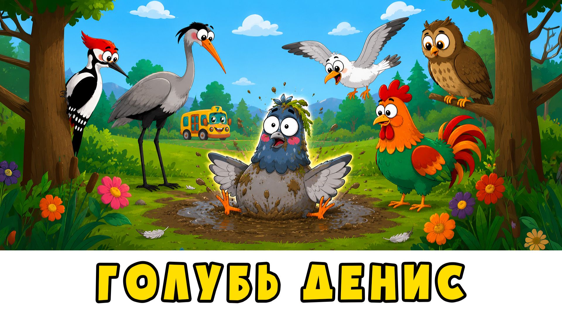 Голубь Денис 😂 Автобус Борис 🚌 мультики для малышей с песенками