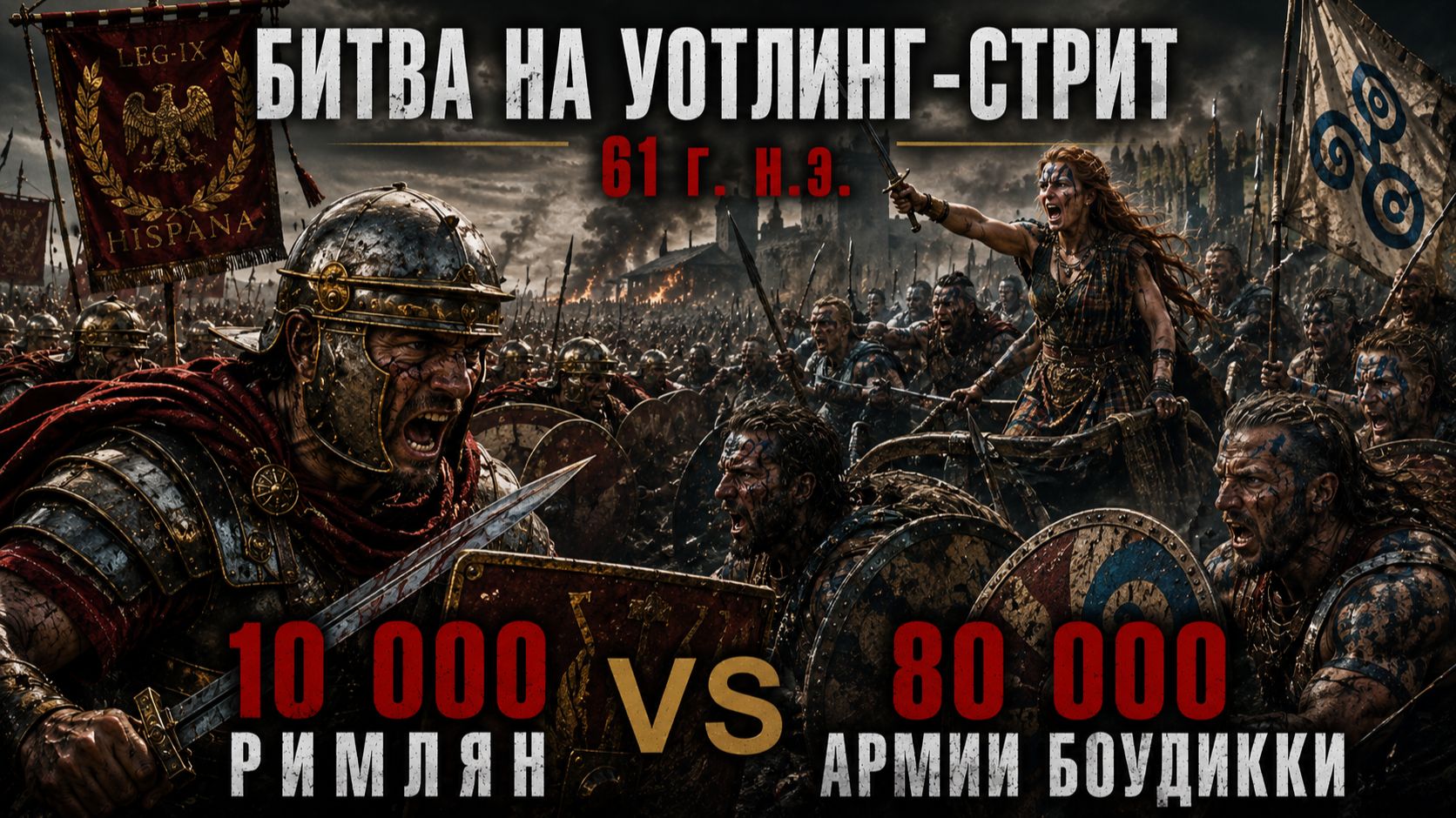 Битва на Уотлинг-стрит 61 г. н.э._ 10 000 римлян VS 80 000 армии Боудикки