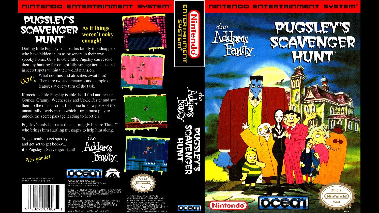 THE ADDAMS FAMILY. PUGSLEY'S SCAVENGER HUNT. OCEAN. 1993. NES