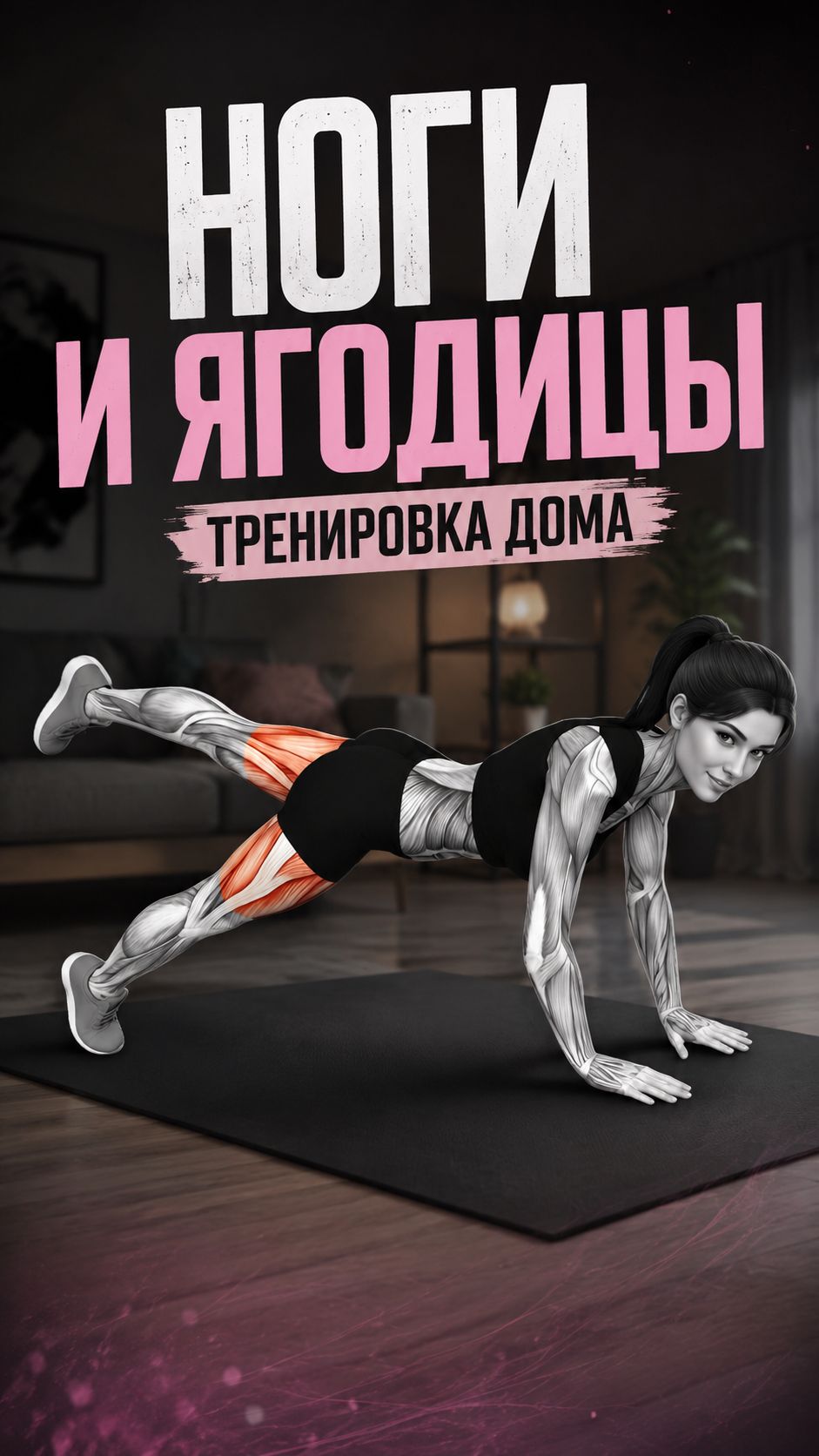 НОГИ И ЯГОДИЦЫ — тренировка дома на 15 мин, без инвентаря.