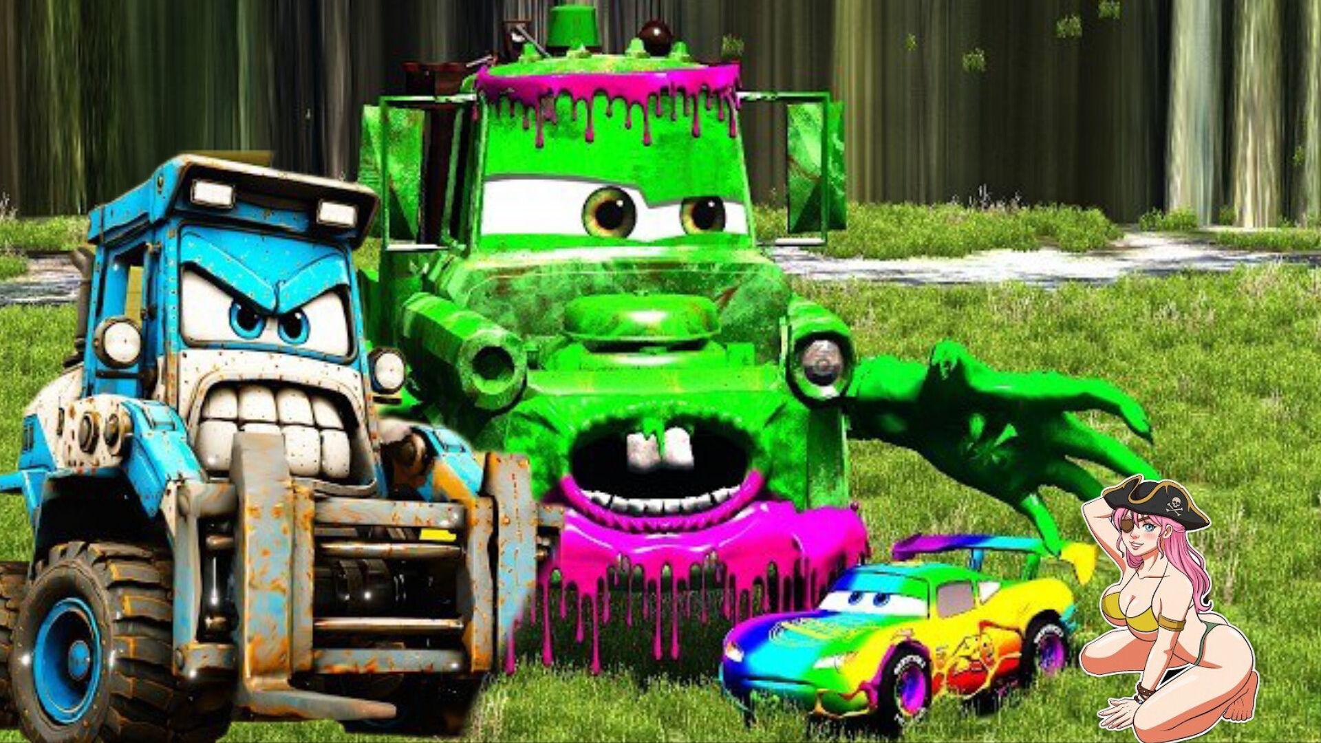 Цветной МакКуин против гигантских монстров-машин! Безумная погоня в BeamNG