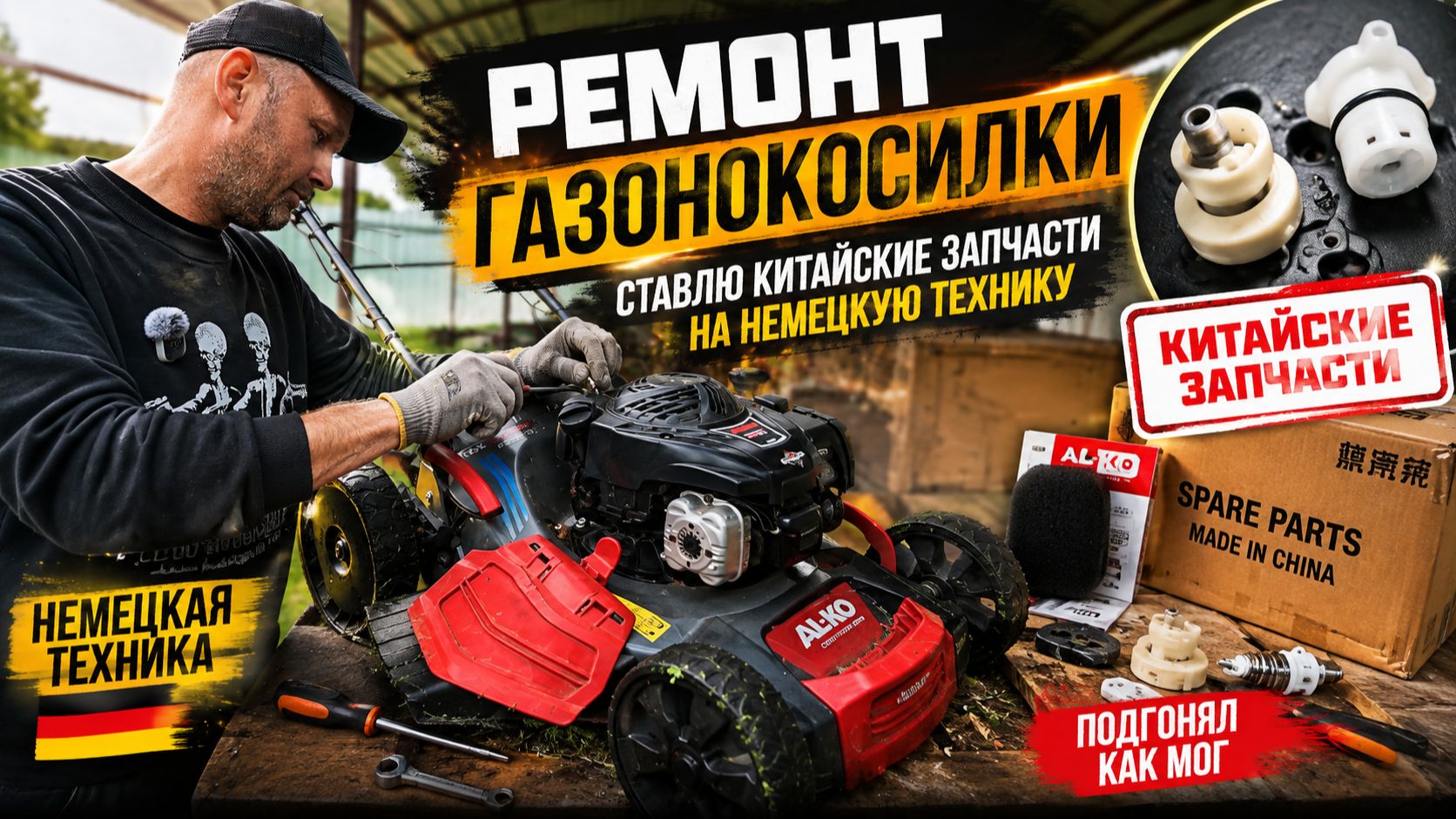 Китайские запчасти на немецкую газонокосилку AL-KO! Подогнал как смог