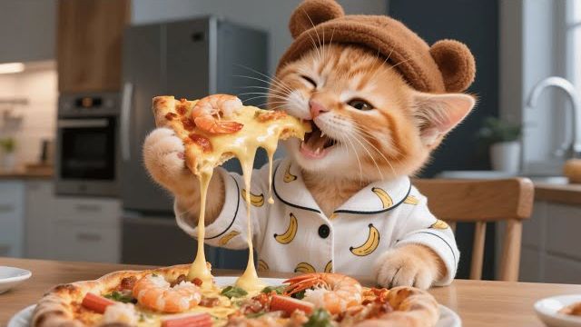 Котенок Джинджер обожает сырные блюда — Мама-Кошка готовит вкуснейшую пиццу с сыром 🧀🐱