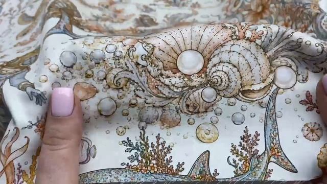 Хлопок молочный с морским принтом Морское приключение 14525