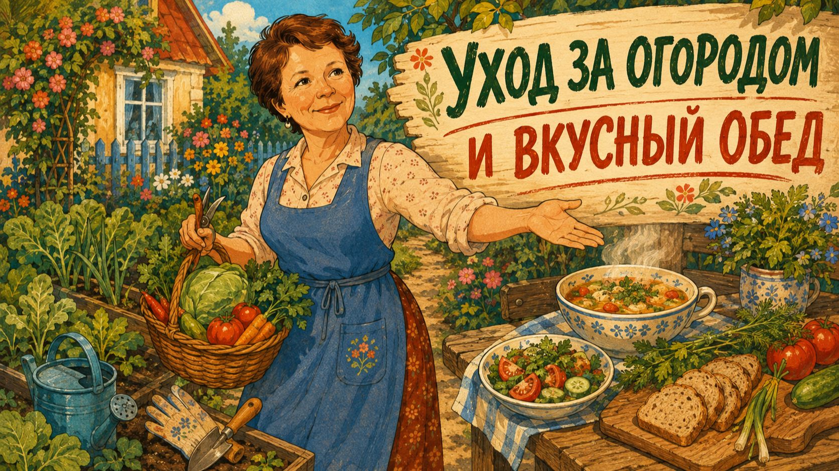 Уход за огородом и вкусный обед