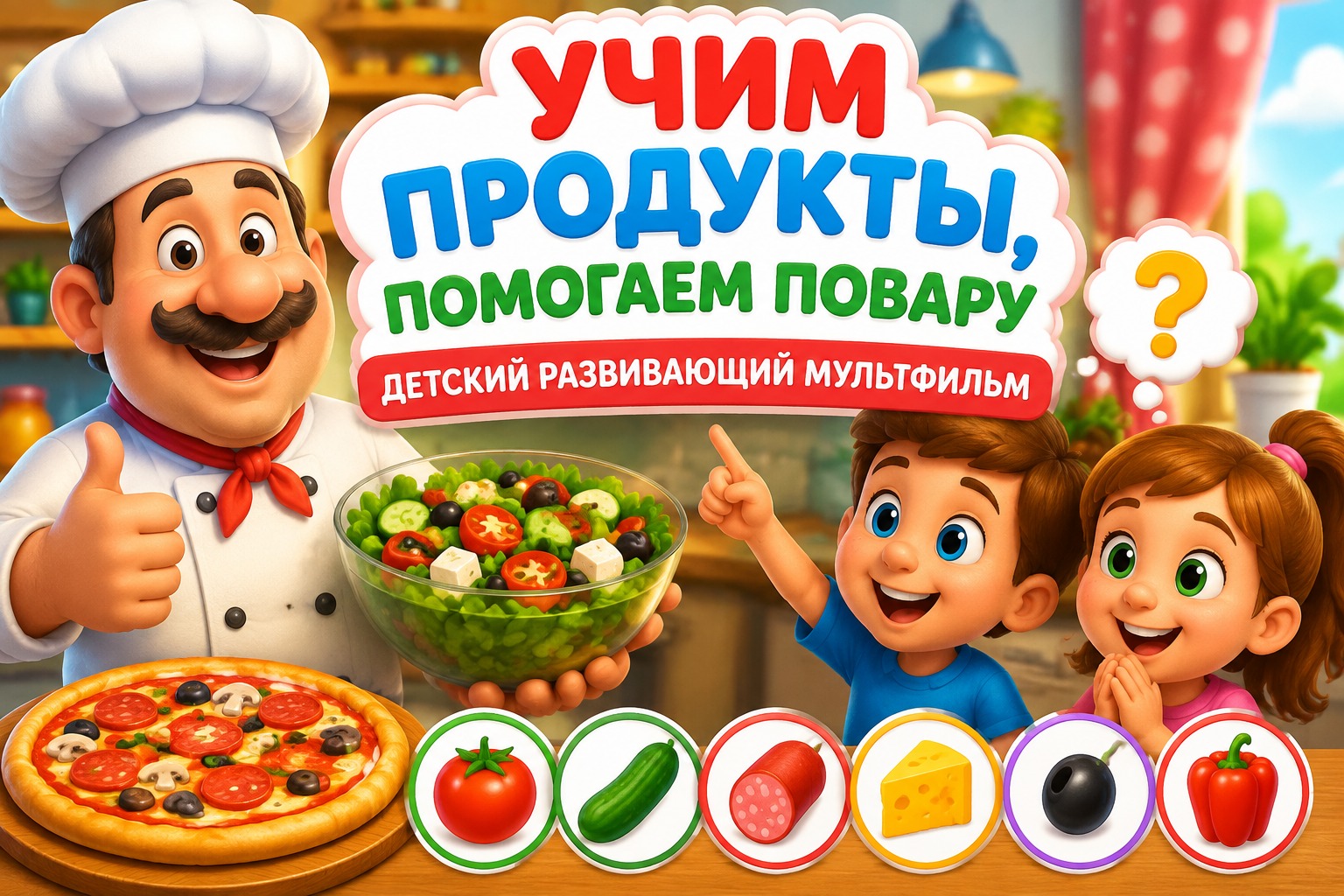 Учим продукты: помогаем повару готовить салат и пиццу