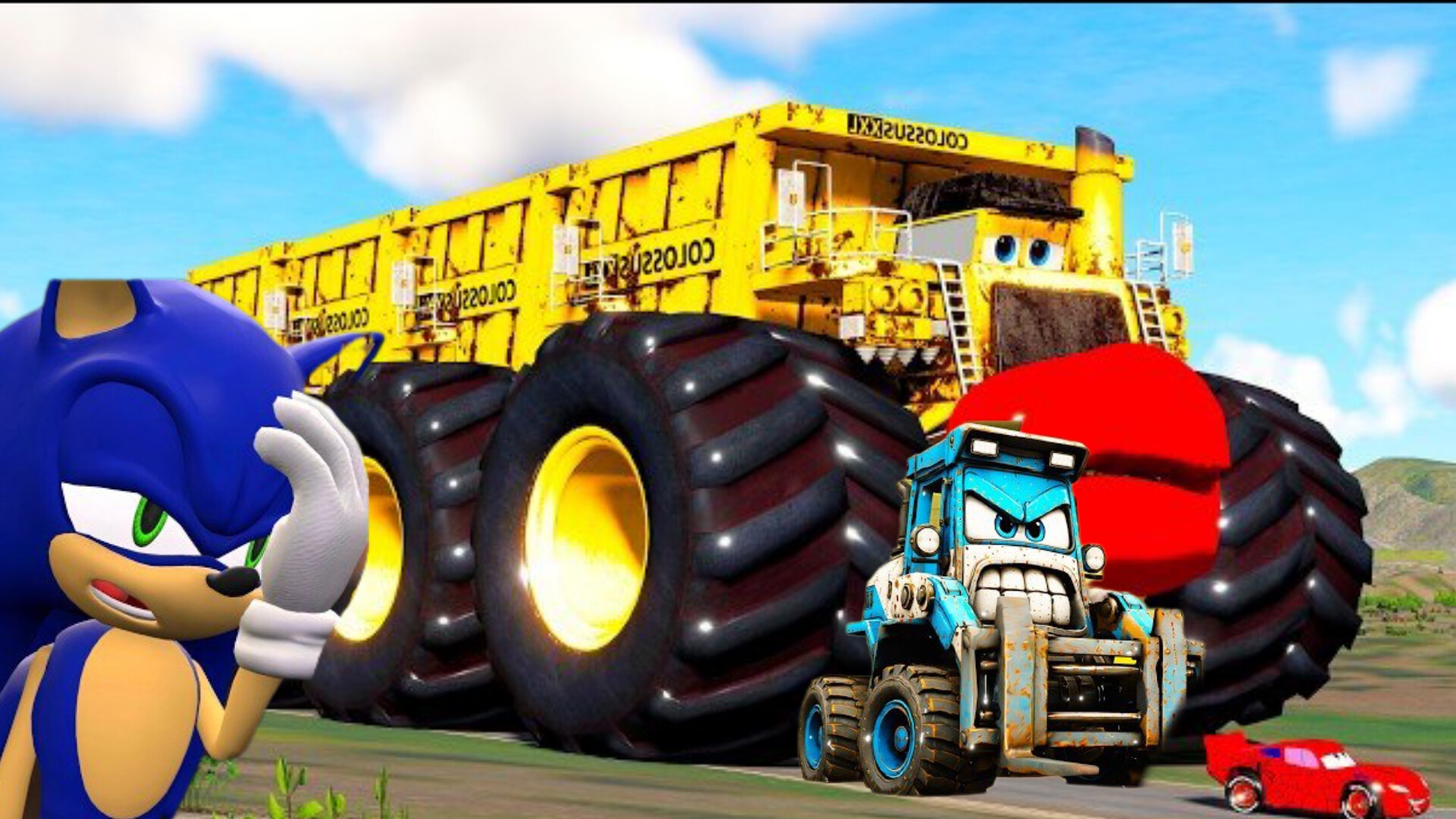 Очень Гигантский грузовик против автомобилей Человка ПАУКА в Beamng Drive
