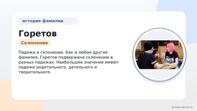Фамилия Горетов: происхождение, значение и склонение