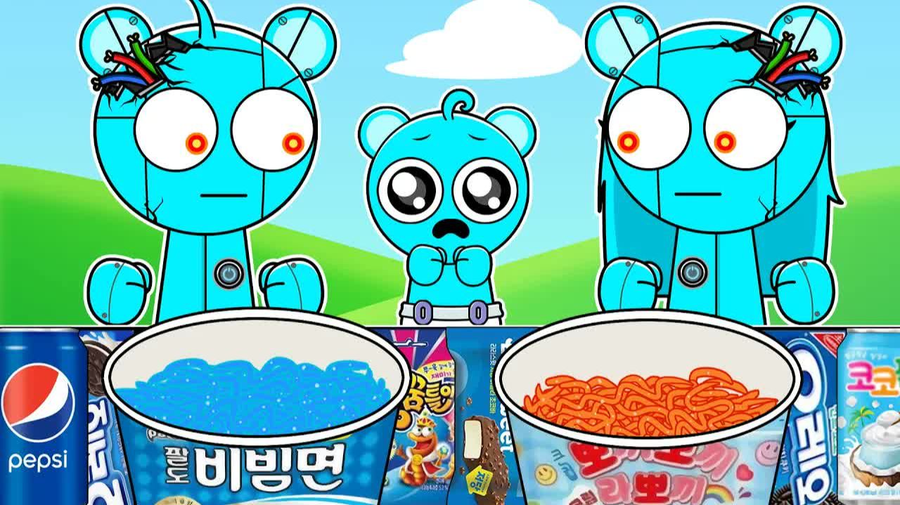 Спрунки 🤖 Папа Скай и Мама Скай — роботы! Мукбанг анимация в магазинчике (АСМР) 🍜