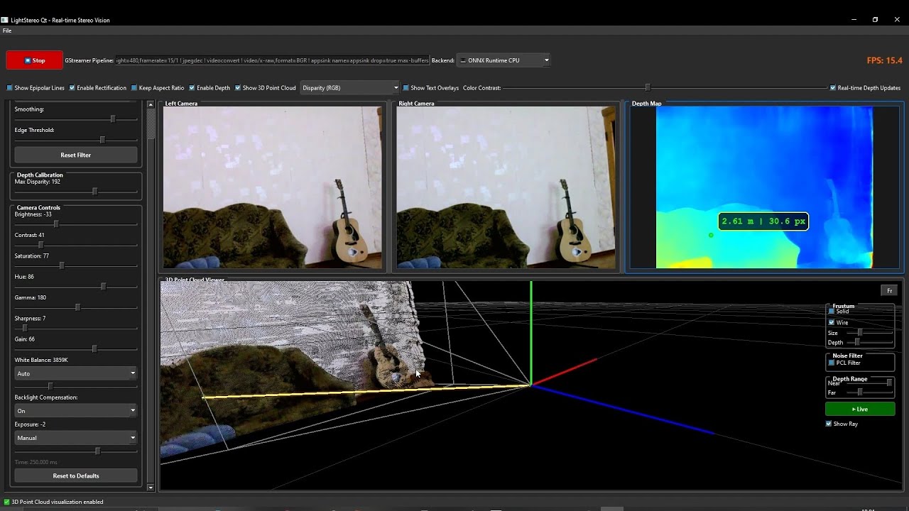 Stereo Vision: Стереокамера → глубина → 3D в реальном времени  - [ С++ /OpenGL /Qt  / OpenCV/ CUDA ]