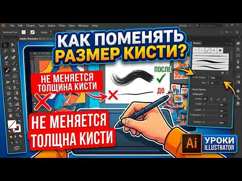 Как поменять размер кисти в Adobe Illustrator | Не меняется толщина кисти | УРОКИ Adobe Illustrator