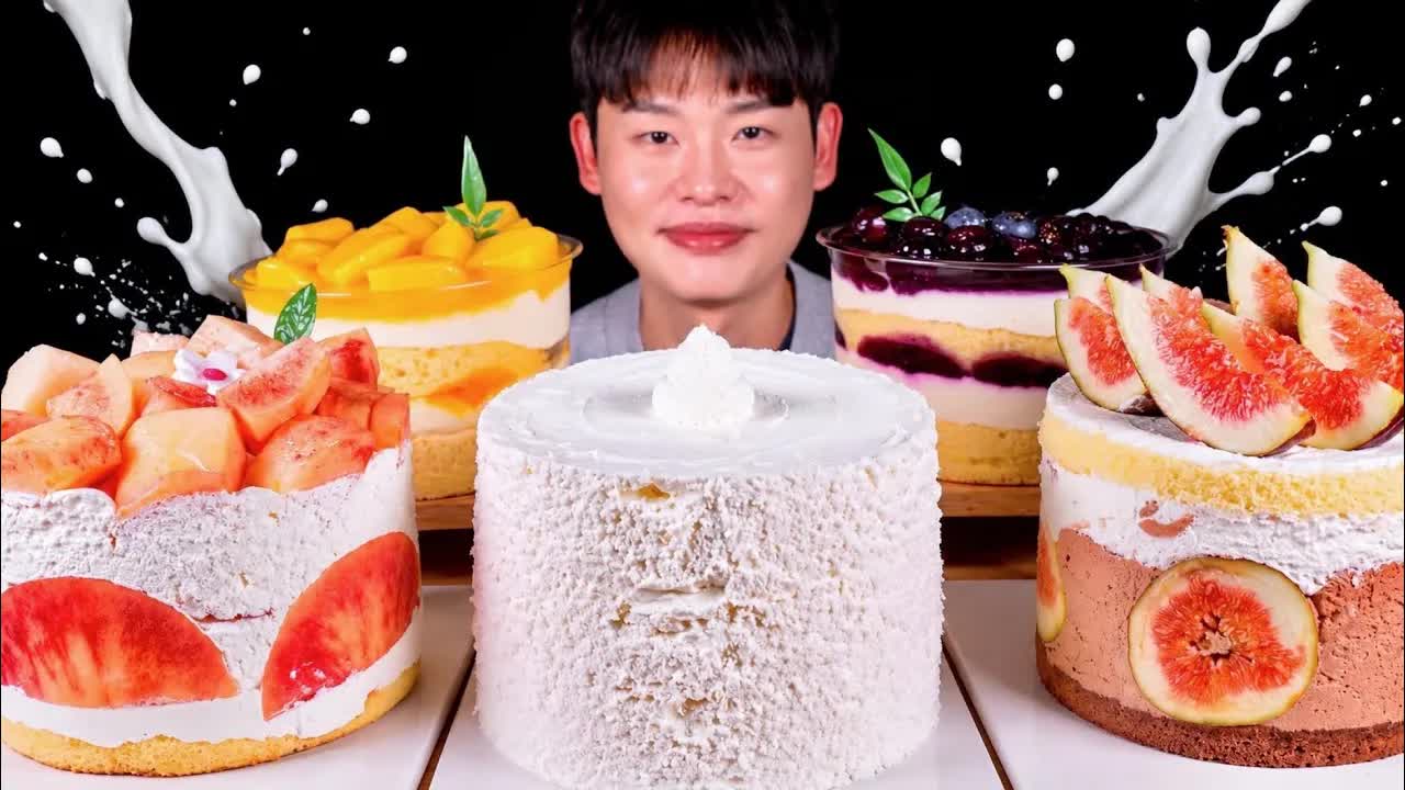 ASMR инжир в шоколаде, взбитые сливки с персиком, манго и черникой — Cupcake мукбанг~!! Mango