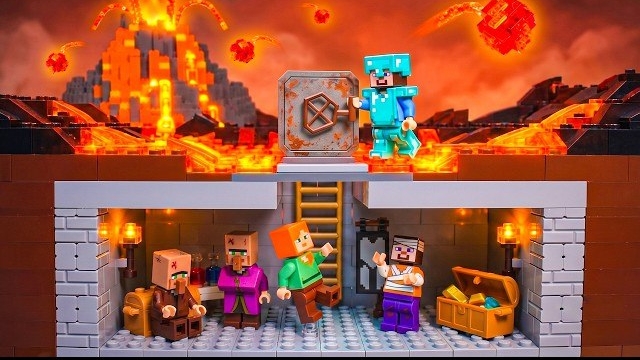 100 дней в подземной базе, спасаясь от ИЗВЕРЖЕНИЯ ВУЛКАНА | Lego Stop Motion | Анимация в Minecraft