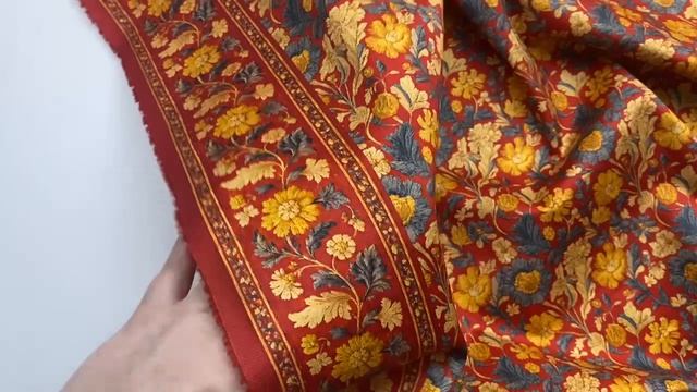 Хлопок кирпично-красный с принтом Цветочная вышивка с бордюром  14512