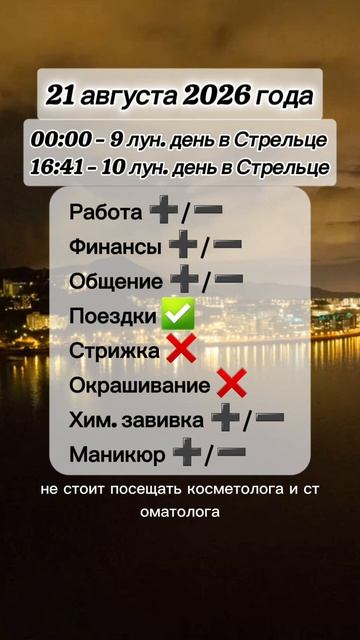 Гороскоп 21 августа 2026 года, лунный день