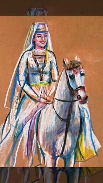 Всадница с танцующим конём.Цв. аквар. карандаши.Дареджан Черткоти