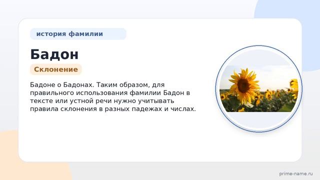 Фамилия Бадон: происхождение, значение и склонение