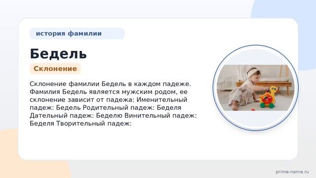 История и значения фамилии Бедель: происхождение и склонение в каждом падеже