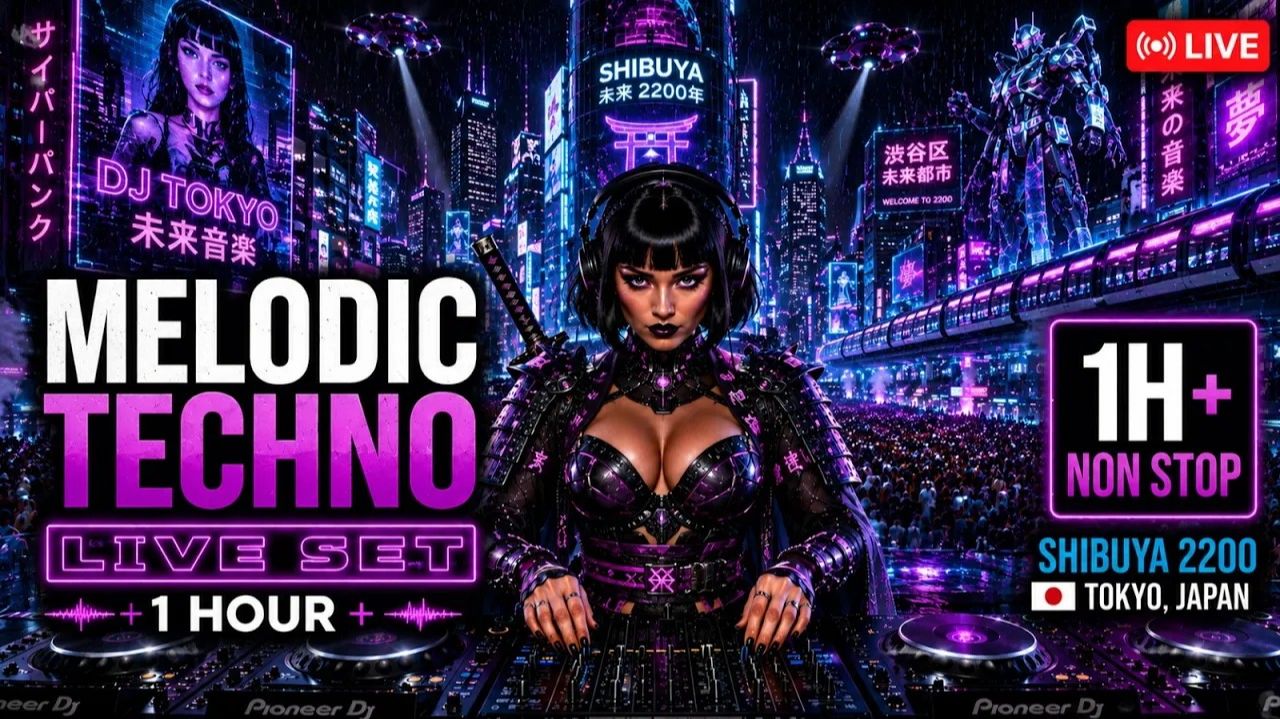 🗼 Shibuya 2200 ⚡ Cyberpunk Melodic Techno  1 Hour Epic Tokyo Future Live DJ Set