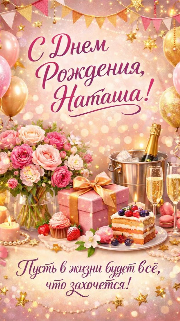 Наташа, с Днём Рождения! Короткая открытка с музыкой и тёплыми словами 💖🎂