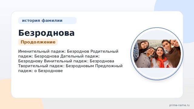 Познайте историю и происхождение фамилии Безроднова: описание значение и правильное склонение
