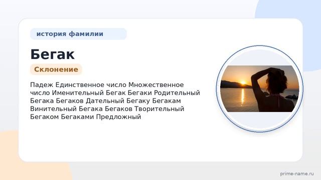 Фамилия Бегак: происхождение значение и склонение