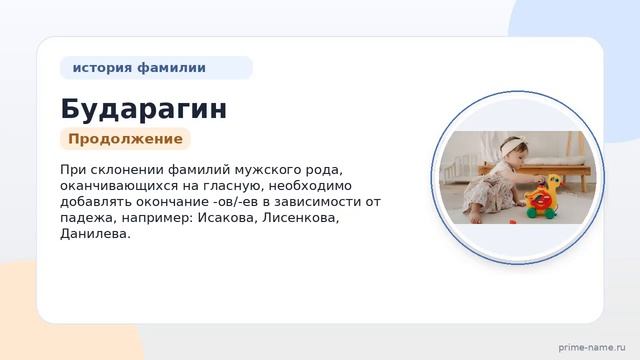 Фамилия Бударагин: происхождение значение и склонение