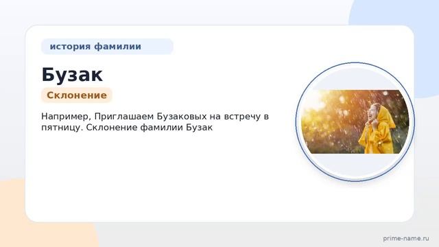 Фамилия Бузак: происхождение значение и склонение