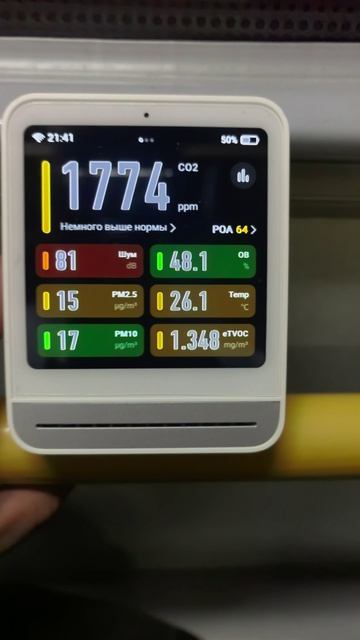 Замер воздуха в автобусе  CO2 зашкаливает до 1714