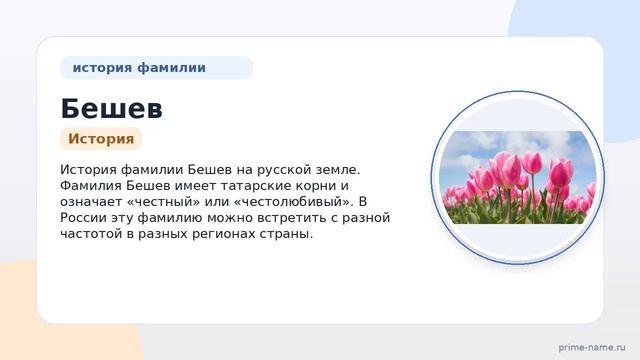 Фамилия Бешев: происхождение значение и склонение